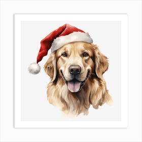 Golden Retriever Santa Hat 10 Art Print