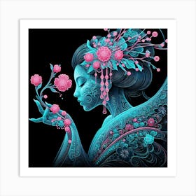 Japan Traditional Geisha Illustration By Ad 125 Art Print