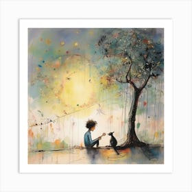 Boy And His Cat Art Print