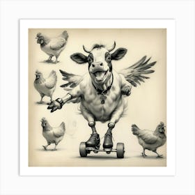 Cow On Skateboard 6 Art Print