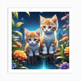 Two Kittens By The Water Art Print