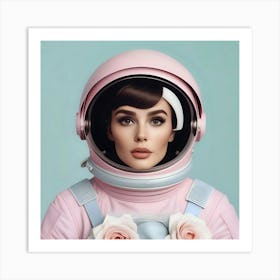 Female Astronaut with Roses  Art Print