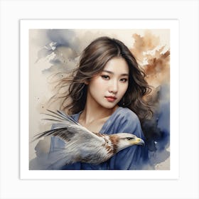 Korean Girl With Eagle Art Print