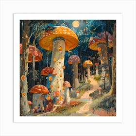 Mushrooms In The Forest, Pop Surrealism, Lowbrow Art Print