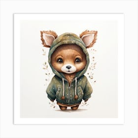 Watercolour Cartoon Deer In A Hoodie 2 Art Print