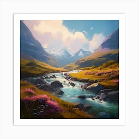 Scottish Highlands Shades Of Pastel Pale Blue Olive Green Art Print