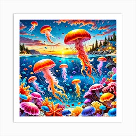 Jellyfish Under The Sea Art Print