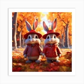 Rabbits In Autumn Art Print