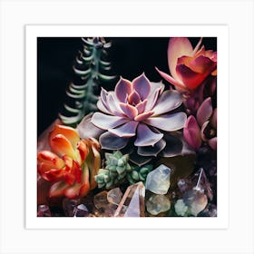 Succulents And Crystals Art Print