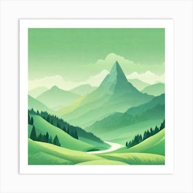 Misty mountains background in green tone 161 Art Print