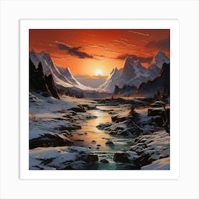 Sunset In The Icy Mountains Art Print