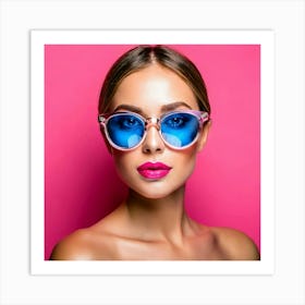 Firefly Blue Eyes, Fashion, Pink Glasses, Pink Lips, Pink Background, Glass Lens, Stylish, Vibrant, (10) Art Print