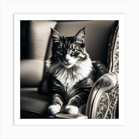 Cat Sitting On A Chair Art Print