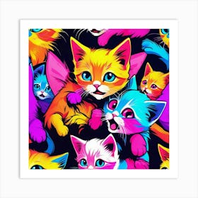 Colorful Kittens Seamless Pattern Art Print