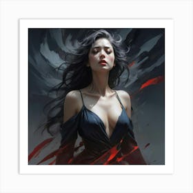 Girl With Long Black Hair Art Print