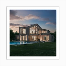 Modern House At Dusk 1 Art Print