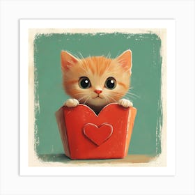 Cute Cat Peeking from Heart Gift Box 1 Art Print