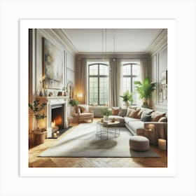 Living Room With Fireplace 1 Art Print