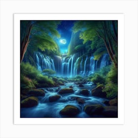 Waterfall At Night 12 Art Print