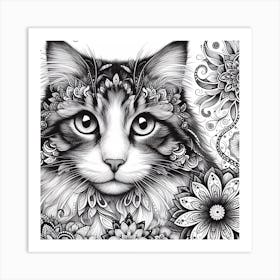 Cat With Flowers 3 Art Print