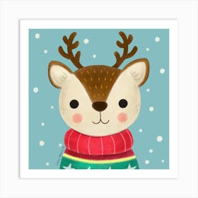 Cute Deer with Christmas Sweater Art Print