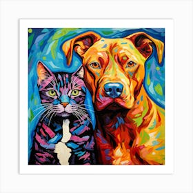 Dog And Cat Painting Art Print