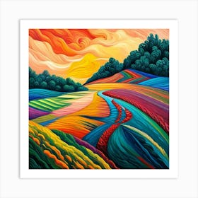 Wavy Landscape Painting Art Print