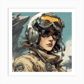 A Badass Anthropomorphic Fighter Pilot Lion, Extremely Low Angle, Atompunk, 50s Fashion Style, Intri Art Print