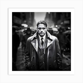 The Punch. Black Friday. Man with black eye walking down street in the rain. Art Print