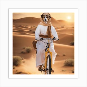 Dog Riding A Bike In The Desert Art Print