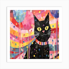 Black Cat With Balloons Art Print