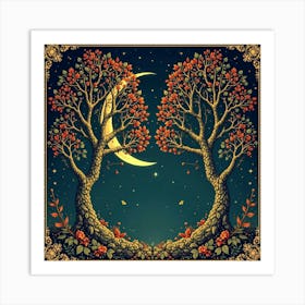 Moon And Forest Style William Morris2 Art Print (6) Art Print