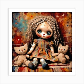 Doll And Her Teddy Bears Art Print