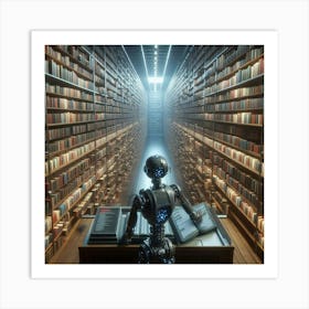 Robot In Library Art Print