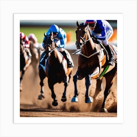 Jockeys Racing Horses On Dirt Track Art Print