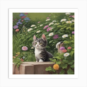 Cat In The Garden 2 Art Print