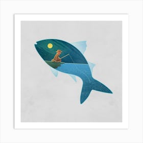 Fishing At Night Art Print