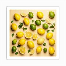 Lemons On A Yellow Background Art Print