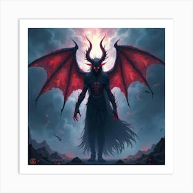 Demon Soul In A Watercolor Dark Storm With Spectral Colors 1 Art Print