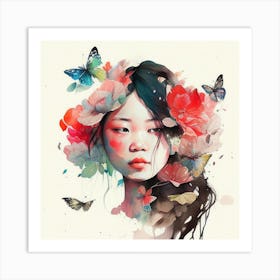 Watercolor Floral Asian Woman #8 Art Print