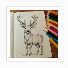 Deer Coloring Page 6 Art Print