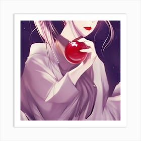 Anime Girl Holding A Red Apple Art Print