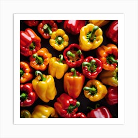 Colorful Peppers On Black Background 9 Art Print