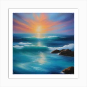 Sunset Over The Ocean By Person 1 Art Print