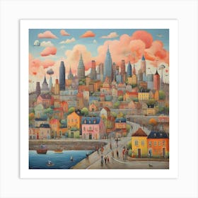 Naive art, city Art Print