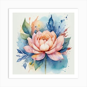 Lotus Flower Watercolor Painting Art Print