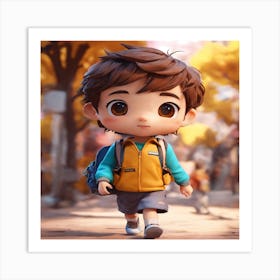 Cartoon Boy Walking Art Print