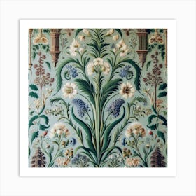 A William Morris Inspired Tapestry Depicting Mythical Creatures Roaming A Medieval Forest, Style Digital Tapestry 3 Art Print