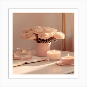 Pink Roses On A Table Art Print