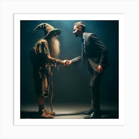 Businessman And Wizard Shaking Hands Art Print